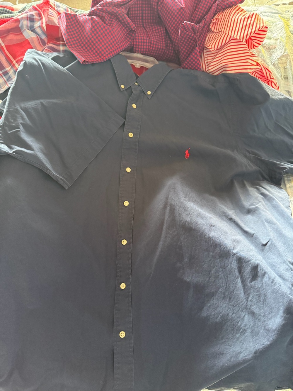 Ralph Lauren Navy Button-Down Shirt with Red Pony Embroidery